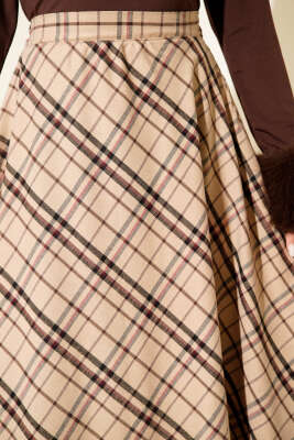 Ekoseli Kloş Etek Bej - Günün Seçilenleri