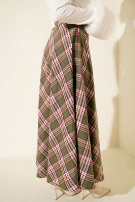 Ekoseli Kloş Etek Haki - Etek