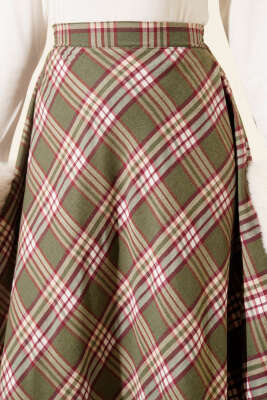 Ekoseli Kloş Etek Haki - Etek