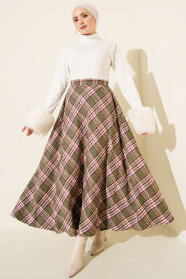 Ekoseli Kloş Etek Haki - Günün Seçilenleri