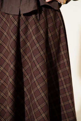 Ekoseli Kloş Etek Haki Kahve - Etek