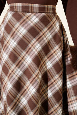 Ekoseli Kloş Etek Kahve - Etek