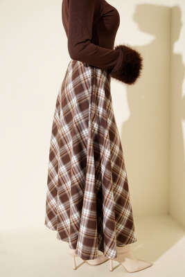 Ekoseli Kloş Etek Kahve - Günün Seçilenleri