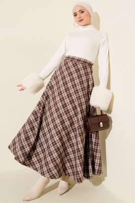 Ekoseli Kloş Etek Kestane - Etek