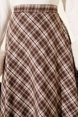 Ekoseli Kloş Etek Kestane - Etek