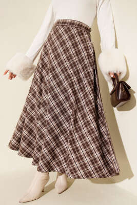 Ekoseli Kloş Etek Kestane - HBS