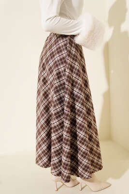 Ekoseli Kloş Etek Kestane - Günün Seçilenleri