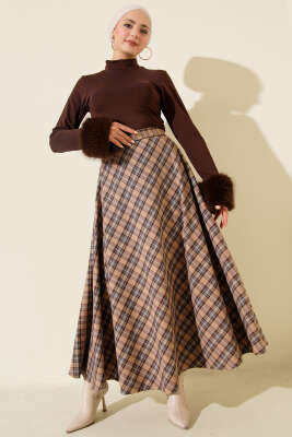 Ekoseli Kloş Etek Latte - Etek