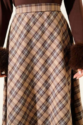 Ekoseli Kloş Etek Latte - Etek