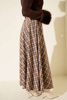 Ekoseli Kloş Etek Latte - Günün Seçilenleri