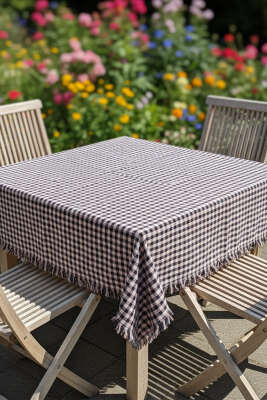 Ekoseli Masa Örtüsü Pudra - Masa Örtüsü