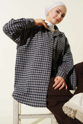 Ekoseli Oversize Gömlek Camel - TİLLE