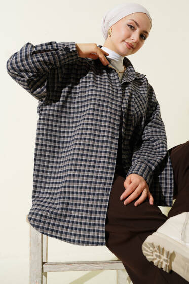 Ekoseli Oversize Gömlek Camel - Gömlek