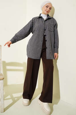 Ekoseli Oversize Gömlek Camel - Gömlek