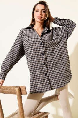 Ekoseli Oversize Gömlek Camel 