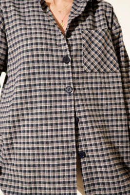 Ekoseli Oversize Gömlek Camel - Kadın Giyim Modelleri