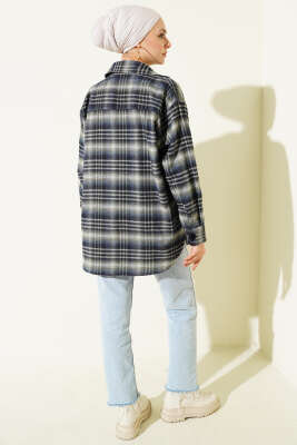 Ekoseli Oversize Gömlek Lacivert - Gömlek