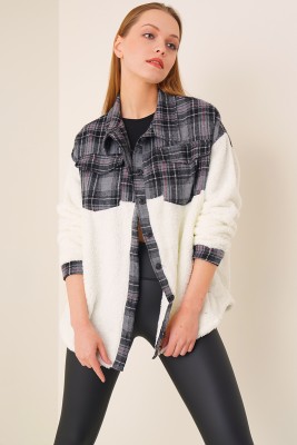 Ekoseli Peluş Füme Ceket - CHIP PEPPER