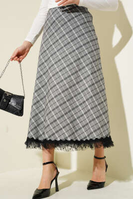 Ekoseli Ucu Tüllü Etek Gri - BEBE PLUS