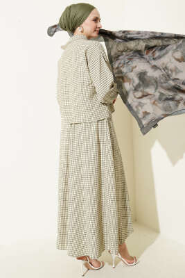 Ekoseli Yaka Bağlamalı Etekli Takım Taş - İkili Takım