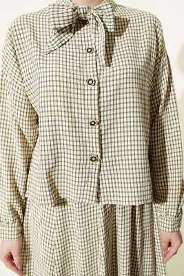 Ekoseli Yaka Bağlamalı Etekli Takım Taş - İkili Takım