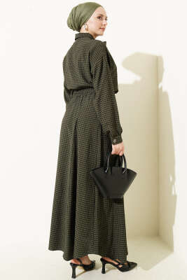 Ekoseli Yaka Bağlamalı Etekli Takım Zümrüt - İkili Takım