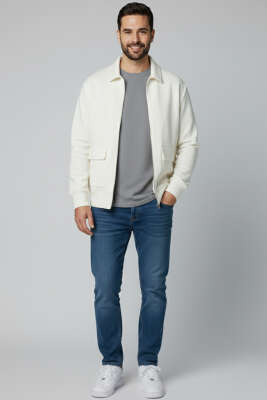 Fermuarlı Triko Erkek Hırka Kemik - Erkek Hırka