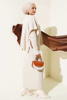 Elbise-Süveter Triko İkili Takım Bej - Triko İkili Takım