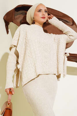 Elbise-Süveter Triko İkili Takım Bej - Triko İkili Takım