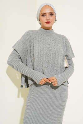 Elbise-Süveter Triko İkili Takım Gri - Triko İkili Takım
