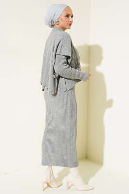 Elbise-Süveter Triko İkili Takım Gri - Triko İkili Takım