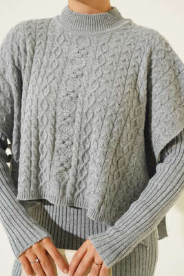 Elbise-Süveter Triko İkili Takım Gri - Triko İkili Takım