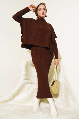 Elbise-Süveter Triko İkili Takım Kahve - Triko İkili Takım