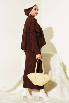 Elbise-Süveter Triko İkili Takım Kahve - Triko İkili Takım