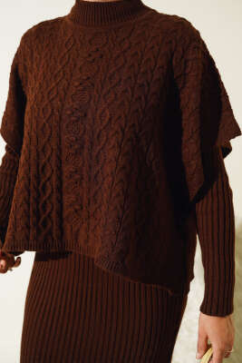 Elbise-Süveter Triko İkili Takım Kahve - Triko İkili Takım