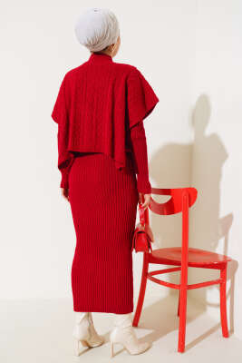 Elbise-Süveter Triko İkili Takım Kırmızı - Triko İkili Takım
