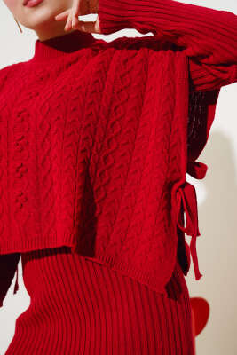 Elbise-Süveter Triko İkili Takım Kırmızı - Triko İkili Takım