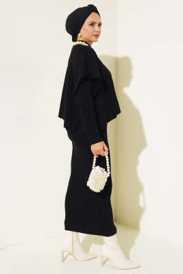 Elbise-Süveter Triko İkili Takım Siyah - Triko İkili Takım