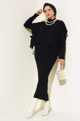 Elbise-Süveter Triko İkili Takım Siyah - Triko İkili Takım