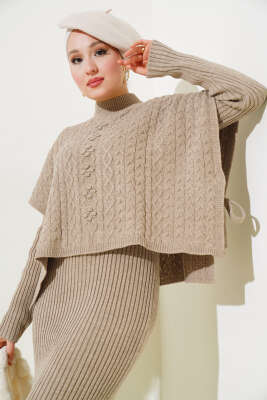 Elbise-Süveter Triko İkili Takım Vizon - Triko İkili Takım