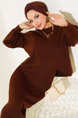 Elbiseli Triko Takım Kahve - Triko İkili Takım