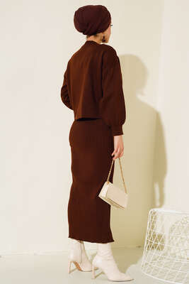 Elbiseli Triko Takım Kahve - Triko İkili Takım