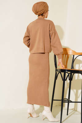 Elbiseli Triko Takım Latte - Triko İkili Takım