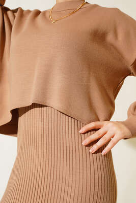 Elbiseli Triko Takım Latte - Triko İkili Takım