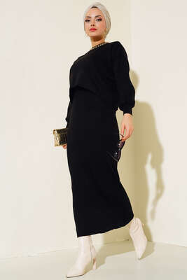 Elbiseli Triko Takım Siyah 