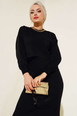 Elbiseli Triko Takım Siyah - Triko İkili Takım