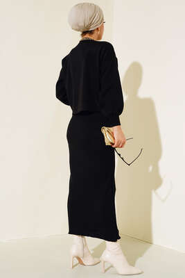 Elbiseli Triko Takım Siyah - Triko İkili Takım