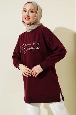 Elegance Baskılı İki İplik Tunik Bordo 