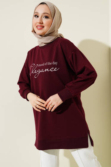 Elegance Baskılı İki İplik Tunik Bordo - Tunik