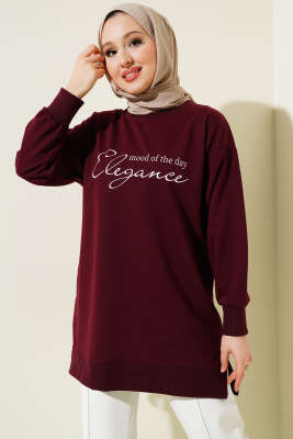 Elegance Baskılı İki İplik Tunik Bordo - Yılın Fırsatı